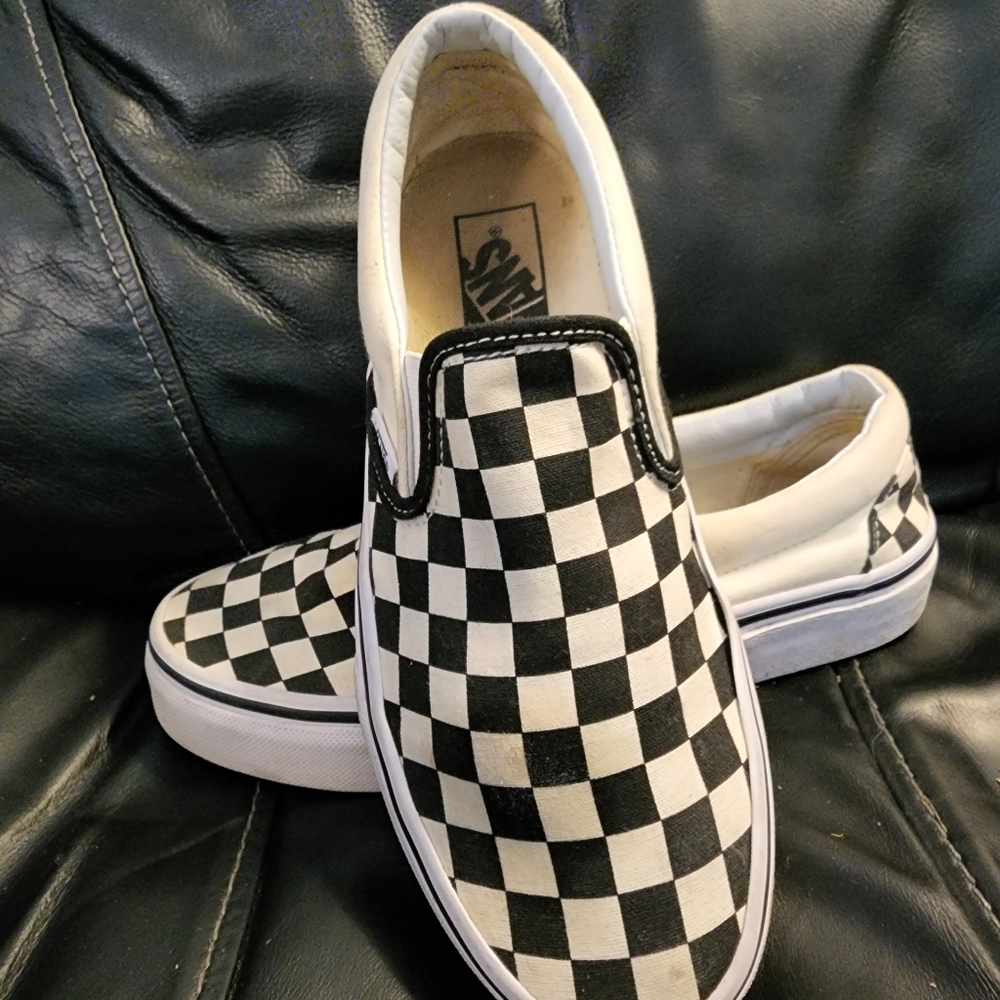 VANS unisex Checkerboard Slip-On M size 5.5 W size 7.0 black & white classic
